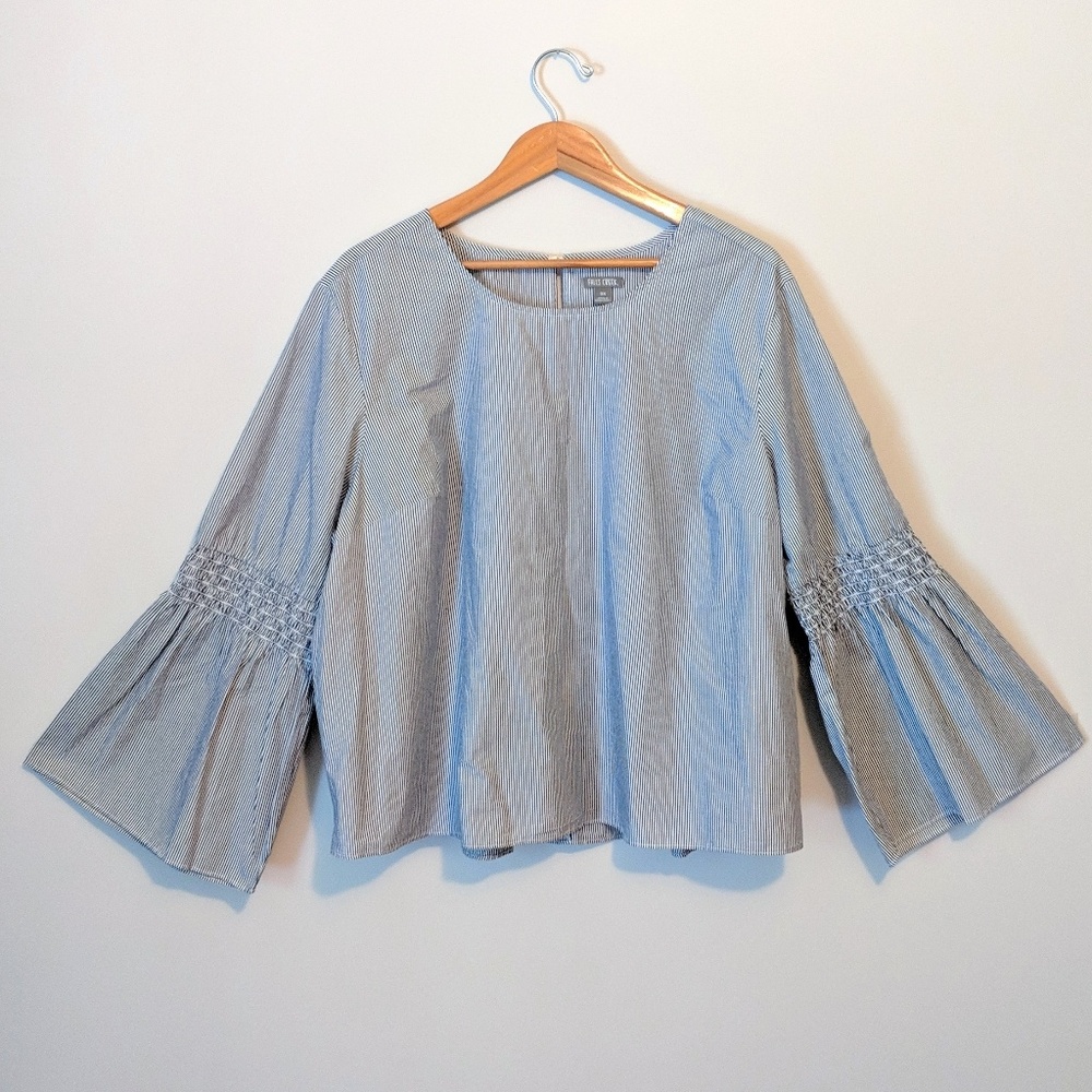 Blue & White Stripe Bell Sleeve Blouse